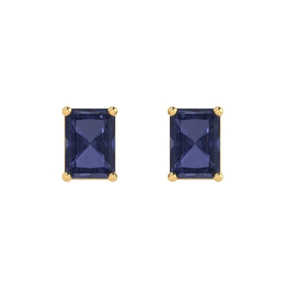 2 ct Push-Back Stud Earrings for Women | 7x5mm Emerald Cut Simulated Blue Sapphire | 18K Yellow Gold