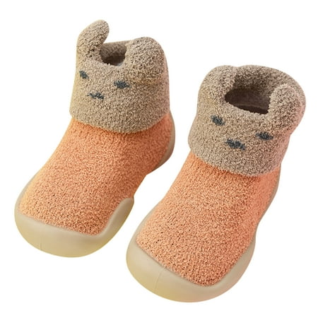 

Yinguo Toddler Kids Baby Boys Girls Shoes First Walkers Cute Cartoon Warm Thickened Antislip Socks Shoes Prewalker Sneaker Orange 22