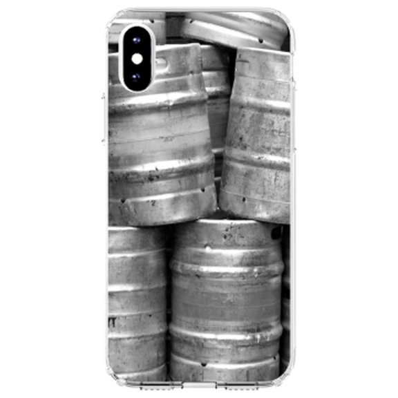 DistinctInk Clear Shockproof Hybrid Case for iPhone XS Max (6.5" Screen) - TPU Bumper, Acrylic Back, Tempered Glass Screen Protector - Beer Kegs