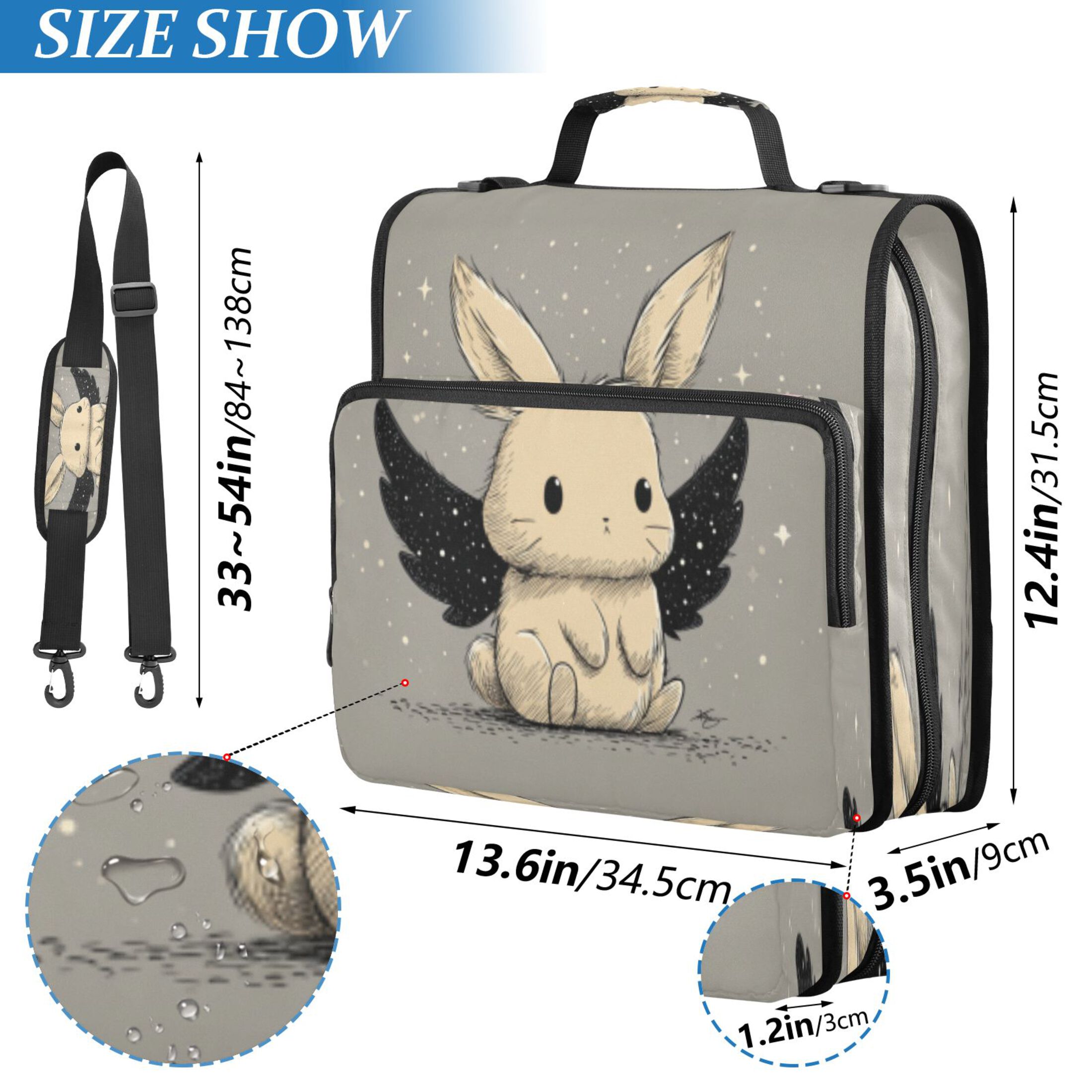 DIXRUYEE Zipper Binder trapper keeper Documents Organized Design Winged Bunny Printed
