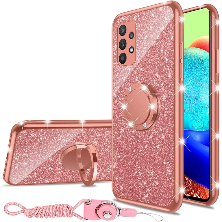 nancheng Phone Case for Samsung Galaxy A53 5G Glitter Luxury Cute Soft TPU  Cover for Girls Women with Kickstand Lanyard Shockproof Protective Case 