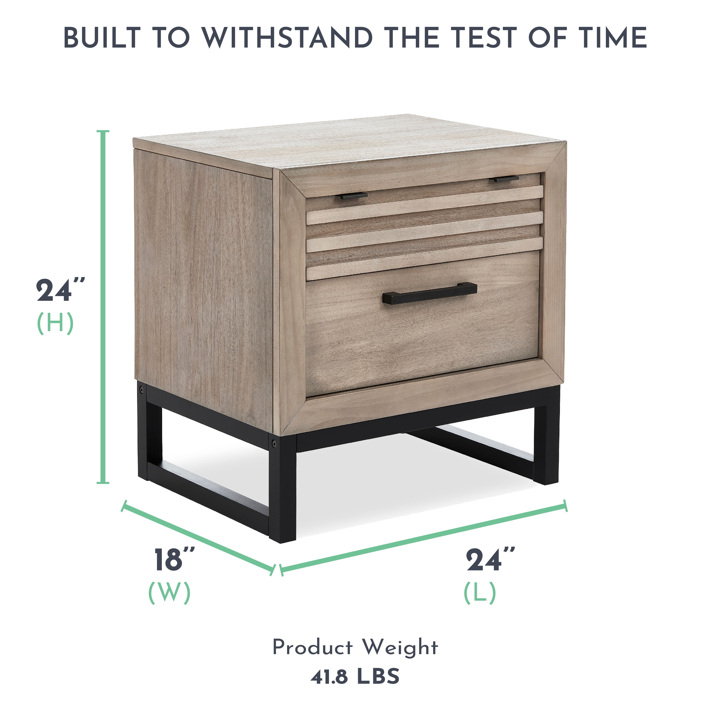 Evolur Kyoto Night Stand In Brown Stone, Spacious Drawers With Ball Bearing Glides