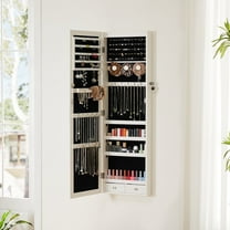 MCQ Jewelry Armoire with 6 LED Lights, Modern Wall/Door-Mounted Decor Storage Organizer, White