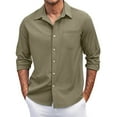 thumbnail image 2 of Dwelliawo Shirt Men Long Sleeve Button Down Shirts Lightweight Fashion Dress Shirt Fall Cotton Regular Fit Outfits with Pocket Army Green 2XL, 2 of 4