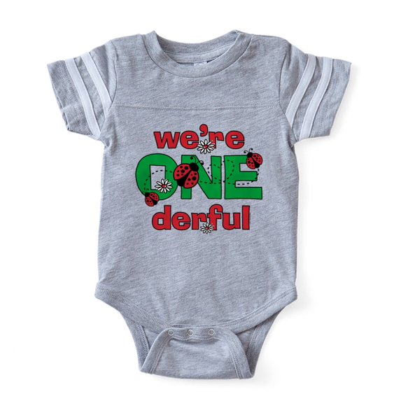 CafePress - Onederful Ladybug Twins Bir - Cute Infant Baby Football Bodysuit