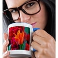 thumbnail image 2 of 3dRose, Red tulip flower, scarlet, green background. Springtime beauty, 15oz Two-Tone Blue Mug, 2 of 7