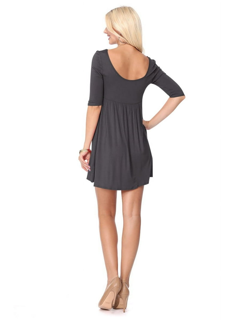 Women's Scoop Neck 3/4 Sleeve Relaxed Fit Babydoll Mini Dress - Walmart.com