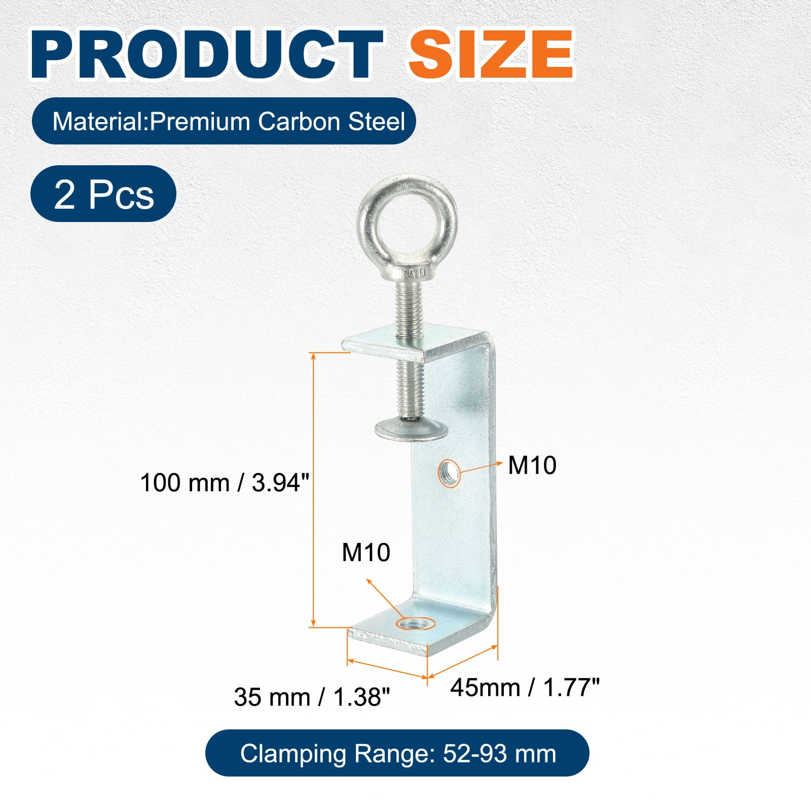 Uxcell2 Pcs 304 Stainless Steel C Clamps 85mm Square Mini Tiger Clamp Adjustable Heavy Duty Metal U Clip with Eye Hook Screw for Woodworking Welding Mounting, Silver