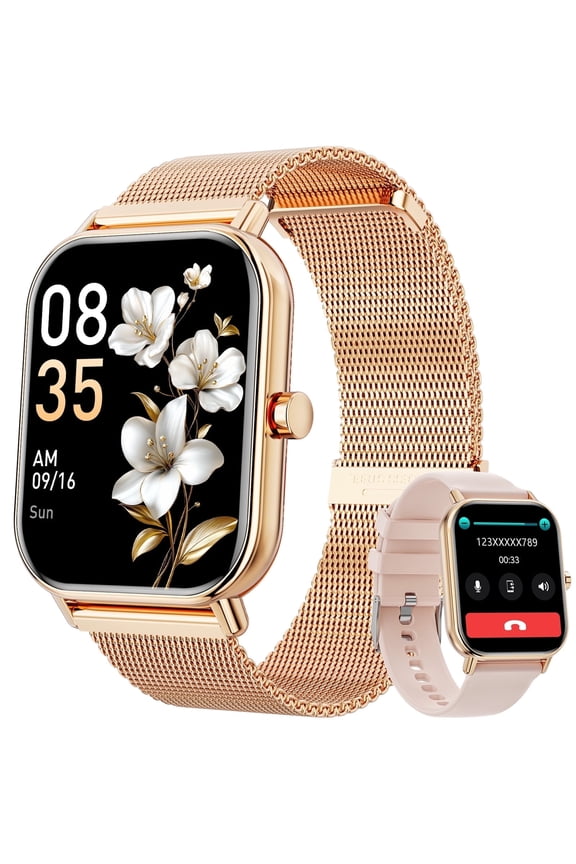 Smart Watch fits for Android and Iphone, IP68 Waterproof, Suitable for Women Men 100+Sports Modes 1.85 inch Fitness Tracker, with Answer/Make Calls/Message Reminder, Two watch straps