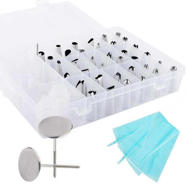 Kit de 42 piezas de suministros para decoración de pasteles, 36 puntas de glaseado, 2 mangas pasteleras de silicona, 2 clavos de flores, 2 acopladores de plástico reutilizables, suministros para