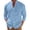 Blue, variant on Mens Double Breasted Cotton Linen Long Sleeve Shirts Stand-up Collar Loose Vacation Casual Blouses (Brown,S)