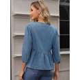 thumbnail image 4 of DARING DIVA Women's Denim Tie Front Puff Sleeve Ruffle Hem Peplum Blouses S Blue, 4 of 7