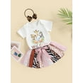 thumbnail image 4 of Musuos Baby Girl Summer Clothes Suits 12 18M Short Sleeve Crew Neck Romper Zebra Pattern Leopard Lace Patchwork Skirts Headband 3Pcs Set, 4 of 9