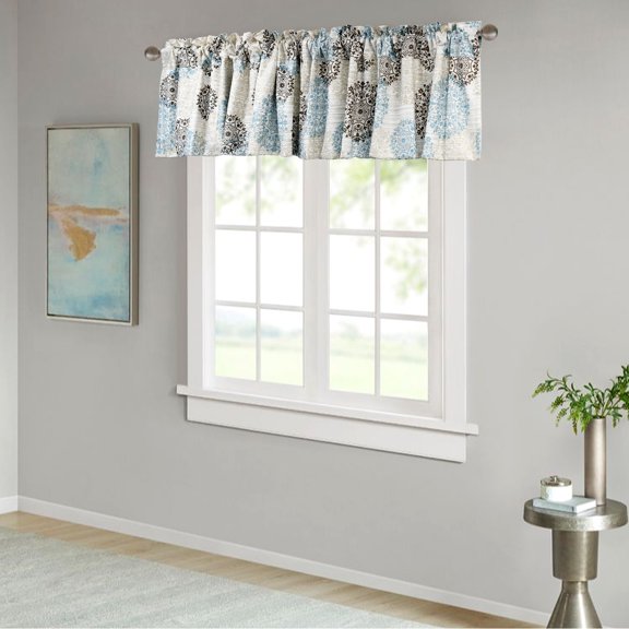 Home Soft Things Printed Microfiber Valance - Marina 2 Piece Set - Dark Grey Granite - 60" x 18"