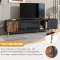 thumbnail image 3 of Two-Tone TV Stand for TVs Up to 80", Stylish TV Cabinet with Fluted Glass Door and Removable Compartment, Entertainment Center Media Console with Golden Metal Handles & Legs for Living Room, Black, 3 of 9