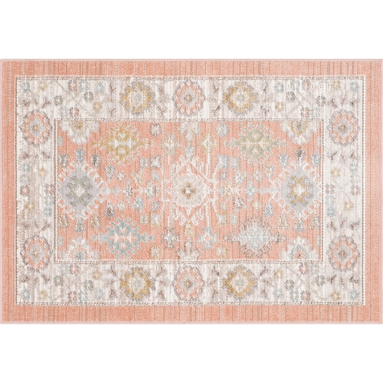 Crestwood Traditional Oriental 2x3 Salmon and Aqua Polyester