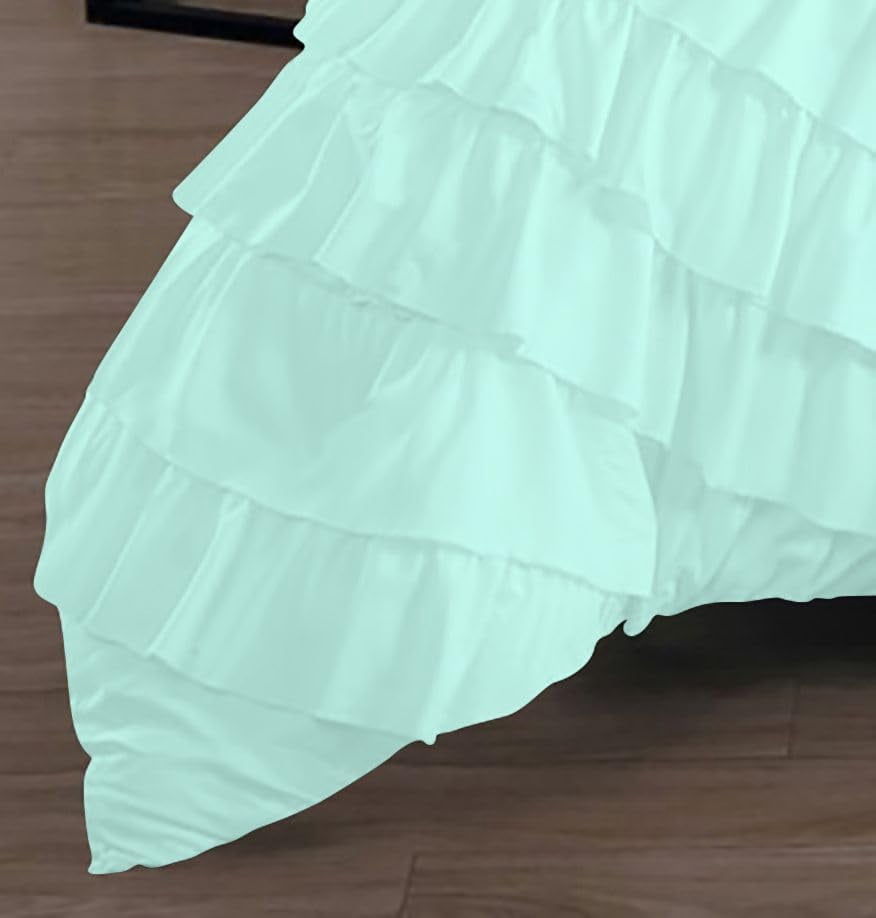 D.N.G. BEDDINGS 100% Egyptian Cotton 5 Piece Circle Ruffle Comforter Set with 1 Freebie Ruffle Pillow | 550 GSM Filled Microfiber - Twin/TwinXL Size, Aqua Blue Color - 800 Thread Count