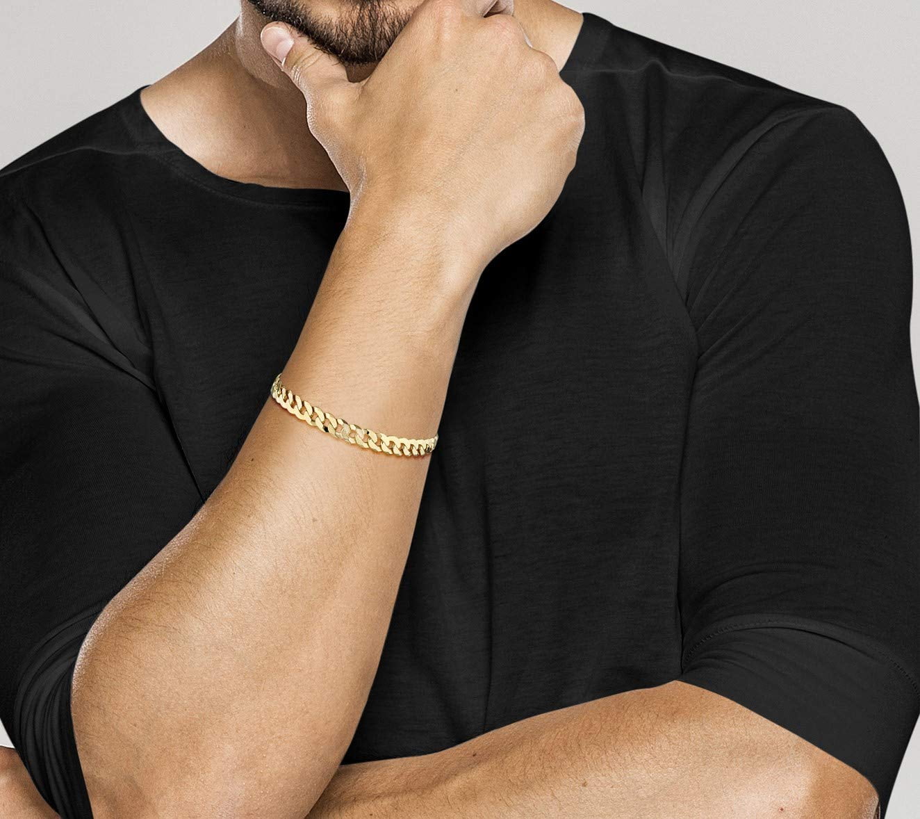 Miabella 18K Gold Over Sterling Silver Italian 7mm Solid Diamond-Cut Cuban Link Curb Chain Bracelet for Men Women, 925 Made in Italy (Length 7 Inches (small))