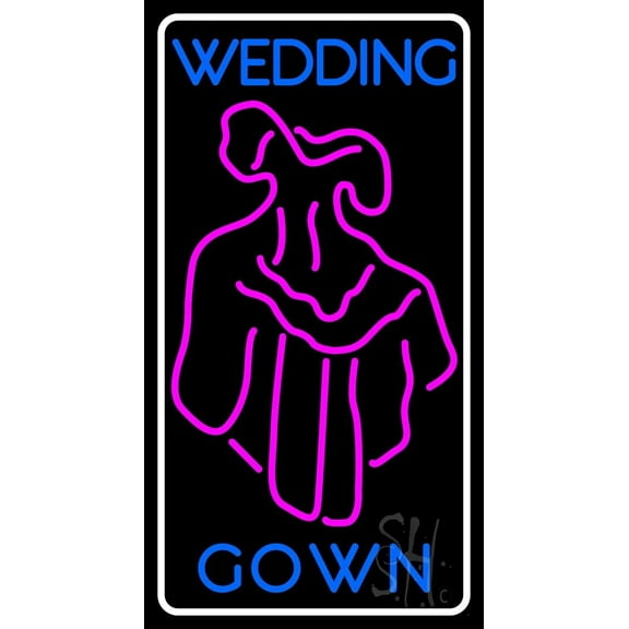 White Border Wedding Gown Logo LED Neon Sign 24" Tall x 13" Wide - inches, Black Square Cut Acrylic Backing, with Dimmer - Premium built indoor Sign for Storefront, Store interior, Studio.
