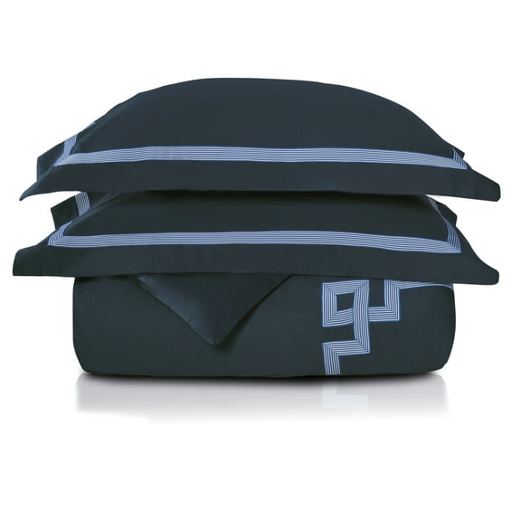 Superior Embroidered Duvet Cover Set, Full/ Queen, Navy Blue