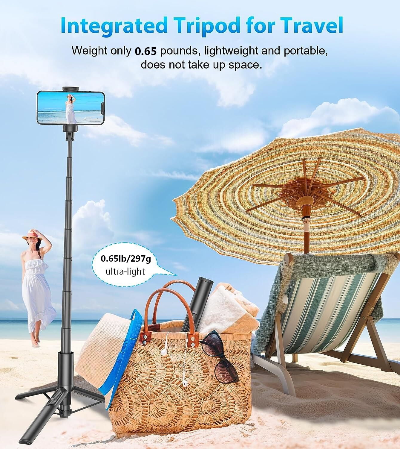 TONEOF 67" Selfie Stick Tripod for Phone 4"-7", Cellphone Travel Tripod Stand for Video Recording