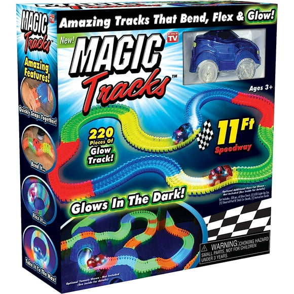 Magic Tracks Glow in the Dark Racetrack Set with Car, 220 Pieces Flexible Track Toy for Kids