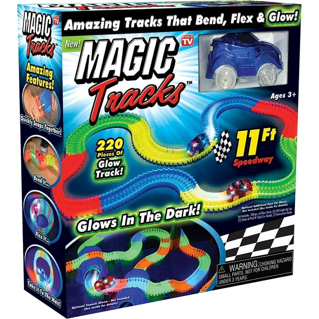 Magic Tracks Glow in the Dark Racetrack Set with Car, 220 Pieces Flexible Track Toy for Kids