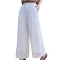 thumbnail image 2 of Endives Womens Linen Pant Wide Leg Fashion Solid Color Cotton Elastic Long Pants Lace with Bottom Beach Leisure Trousers White, 2 of 4