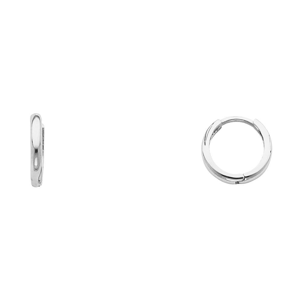 GemApex Small Huggie Hoop Earring Solid 14k White Gold Round Plain