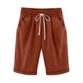 thumbnail image 3 of TOWED22 Summer Shorts for Women Casual Elastic Waist Knee Length Cotton Linen Lounge Shorts Baggy Comfy Short Pants with Pockets(Coffee,M), 3 of 4