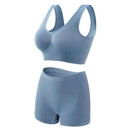 GlTpooo Workout Underwear Sets for Women Plus Size Comfy Breathable Seamless Bralettes with Shorts Legging 2 Pieces Yoga Sports Bra and Panties Blue 4XL