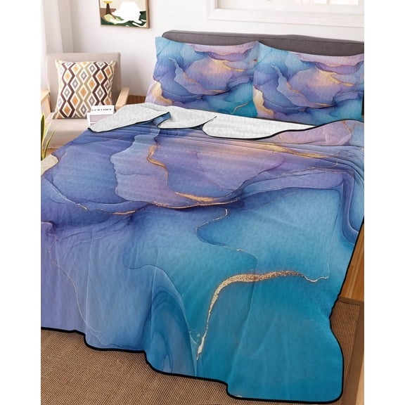 Blue Purple Pink King Size Down Alternative Comforter, Lightweight Comforter Quilt Bedding Set with Pillow Shams Luxury Marble Modern Abstract Art All Seasons Bed Comforter Duvet Insert 96"x106"