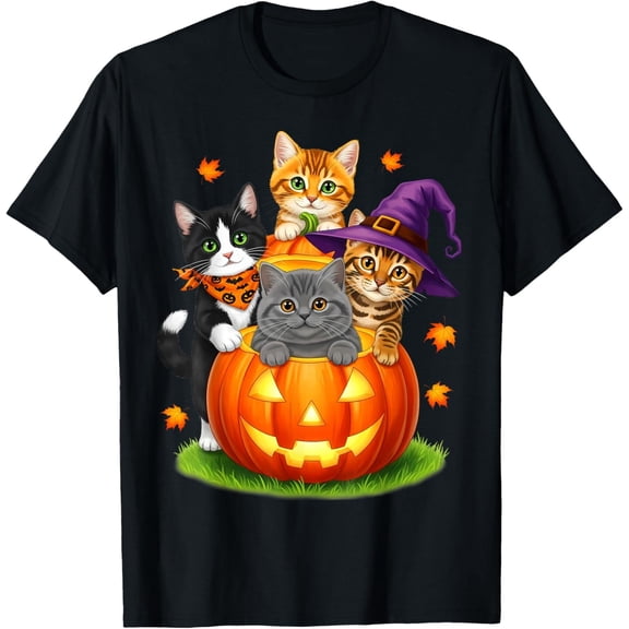 Cute Kittens Pumpkin Halloween Spooky Season Unisex T-Shirt
