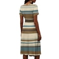 thumbnail image 6 of Minjewel Women's Striped Shift Dress with Breton V-Neck - Short Sleeve Summer Dress, Loose Flowy Beach Party Outfit, Comfy Vacation Mini Dress,Beige,2XL, 6 of 6