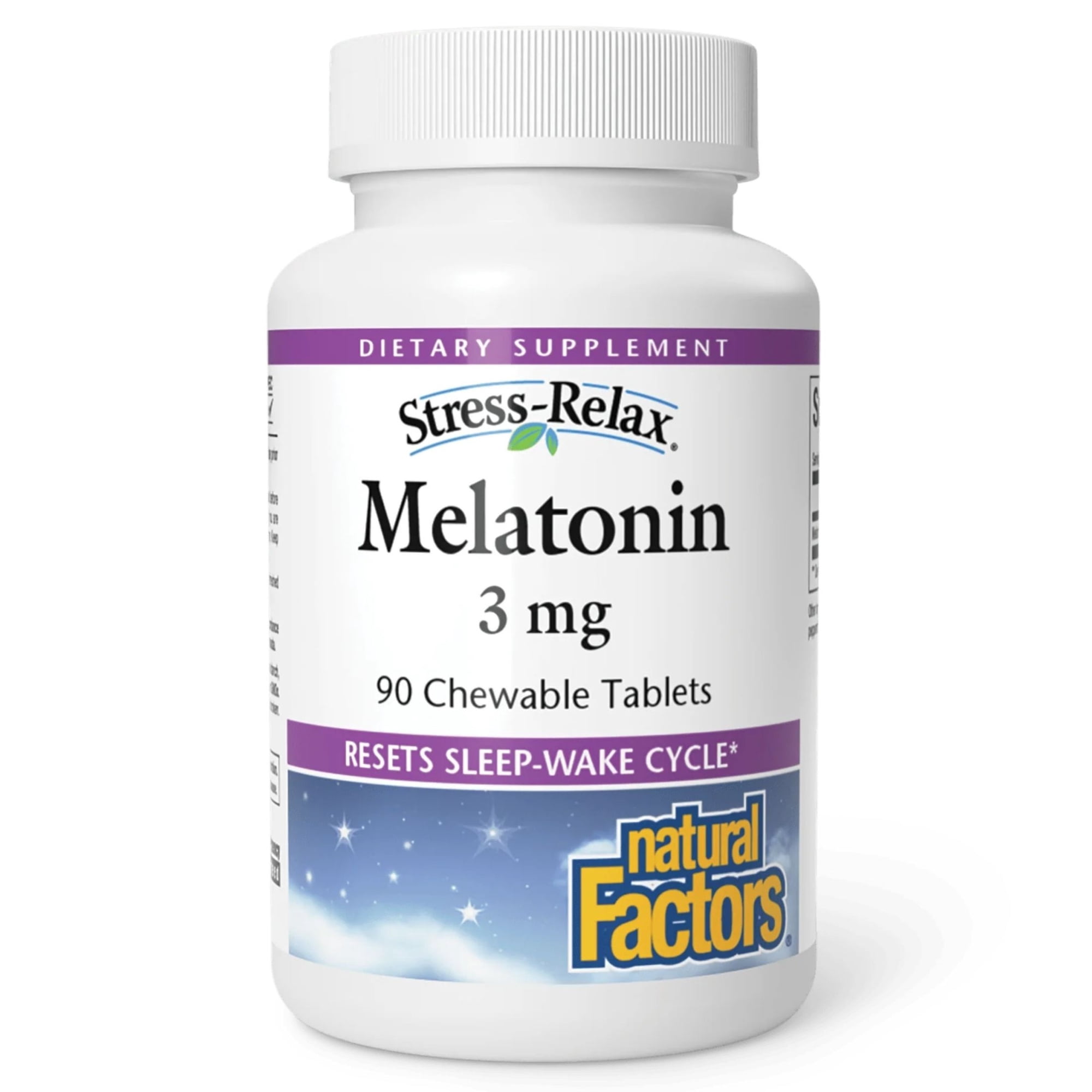 Natural Factors Stress-Relax Melatonin 3 mg, Resets the Sleep-Wake Cycle, Peppermint, 90 Chewable Tablets
