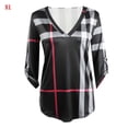 thumbnail image 1 of Camiseta con estampado a cuadros Mujer Otoño Manga 3/4 Blusa con cuello en V profundo Top suelto Speravity AP000101-04B, 1 of 3