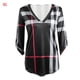 thumbnail image 1 of Camiseta con estampado a cuadros Mujer Otoño Manga 3/4 Blusa con cuello en V profundo Top suelto Vogacara AP000101-04B, 1 of 3