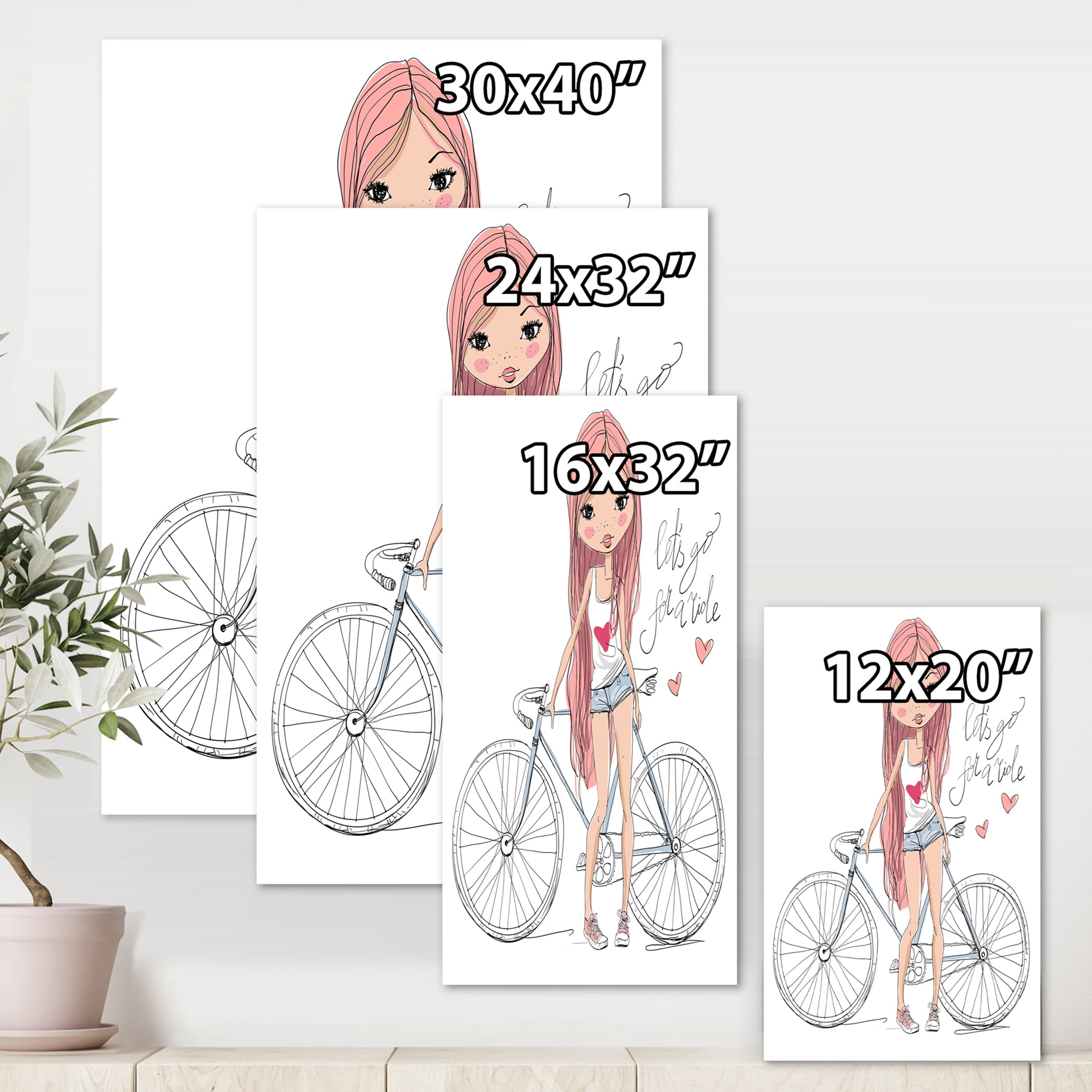 Designart ' Young Woman With Bicycle ' Children's Art Canvas Wall Art Print