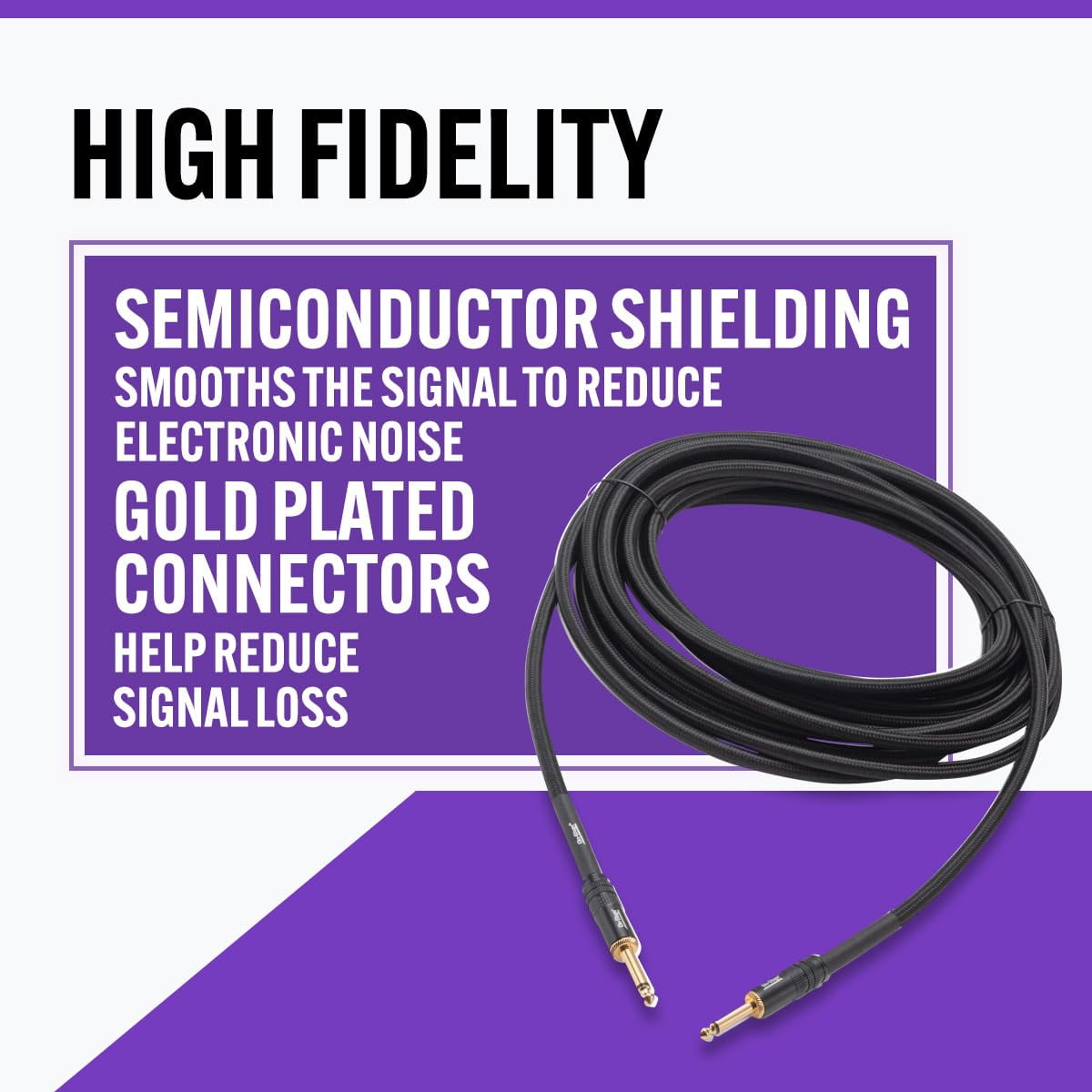On-Stage Production-Grade ICS-25 Braided Instrument Cable (Gold Plated Straight Connectors, Double Braided Jacket, Semiconductor Shielding)