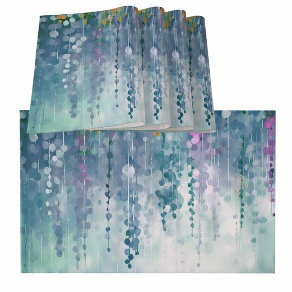 Green Botanical Placemats for Dinning Table Set of 6,Watercolor Spring Floral Oil Painting Elegant Burlap Kitchen Place Mats Waterproof Cloth Table Mats,Indoor Outdoor Placemats Dinner Decor