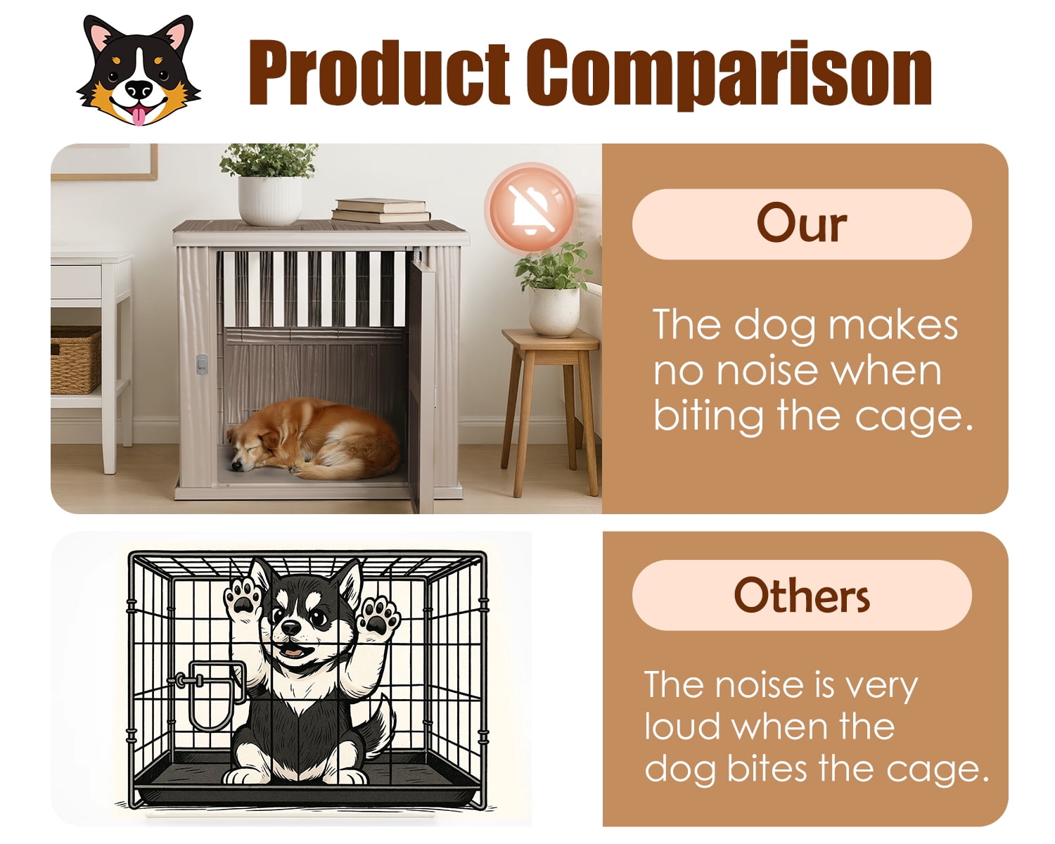 Joxxoaa Durable Dog Crate Furniture with Lockable Door,Dog House Indoor for Small Medium Large Dogs (Gray, Large)