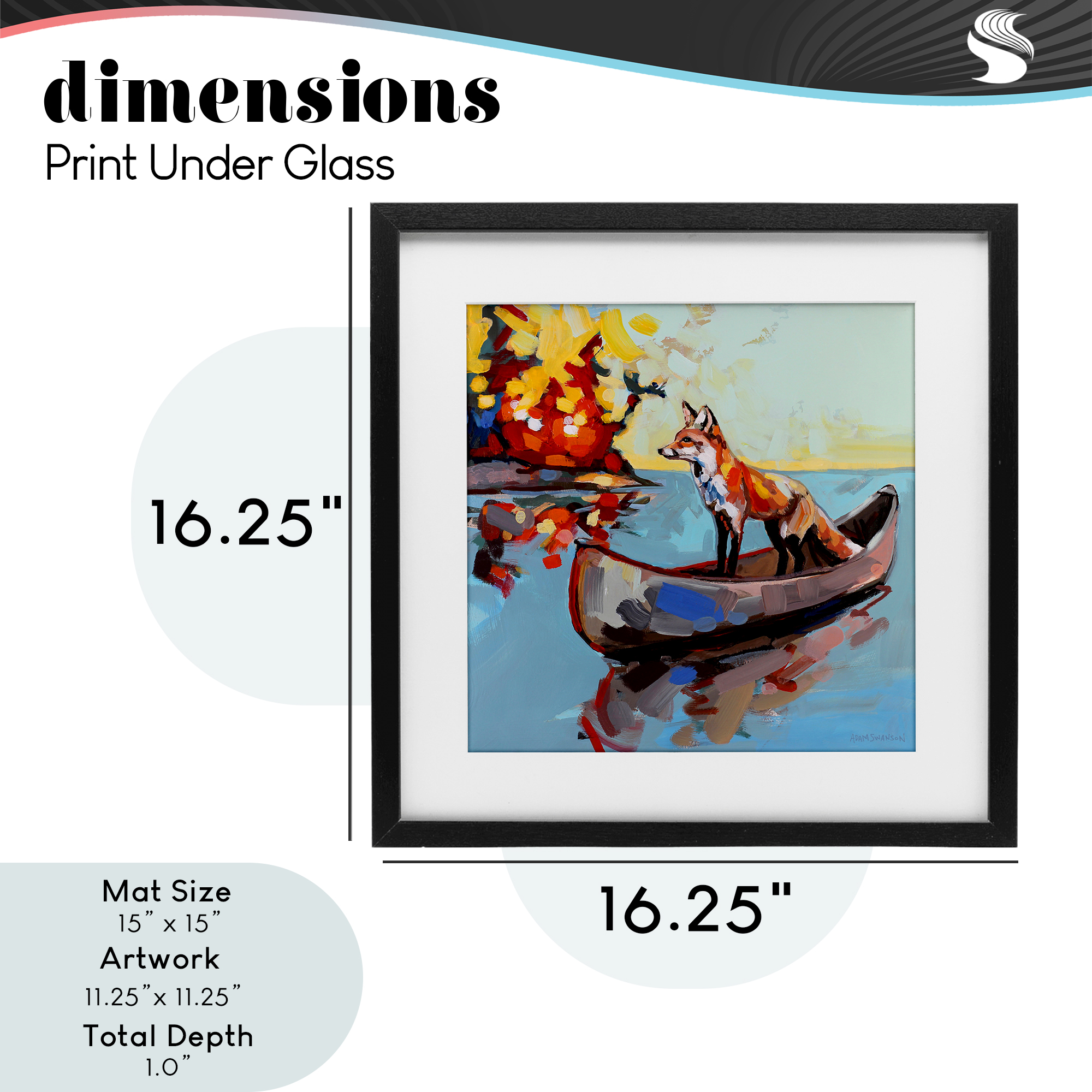 Fox's Voyage on Canoe Black Framed Print Under Glass, design by Adam Swanson