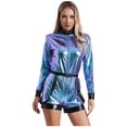 thumbnail image 3 of Eandarui Womens Metallic Shiny Astronaut Jumpsuit with Waist Belt Boyshorts Bodysuit for Halloween Blue 3XL, 3 of 7
