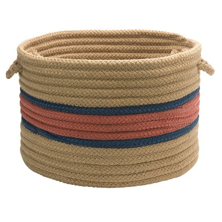 

Colonial Mills 14 Terracotta Red Neutral Brown and Midnight Blue Round Handmade Braided Basket