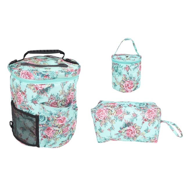 Bolsa de almacenamiento para lanas, tela Oxford 600D, peonía verde, cuadrado redondo para organización de tejido