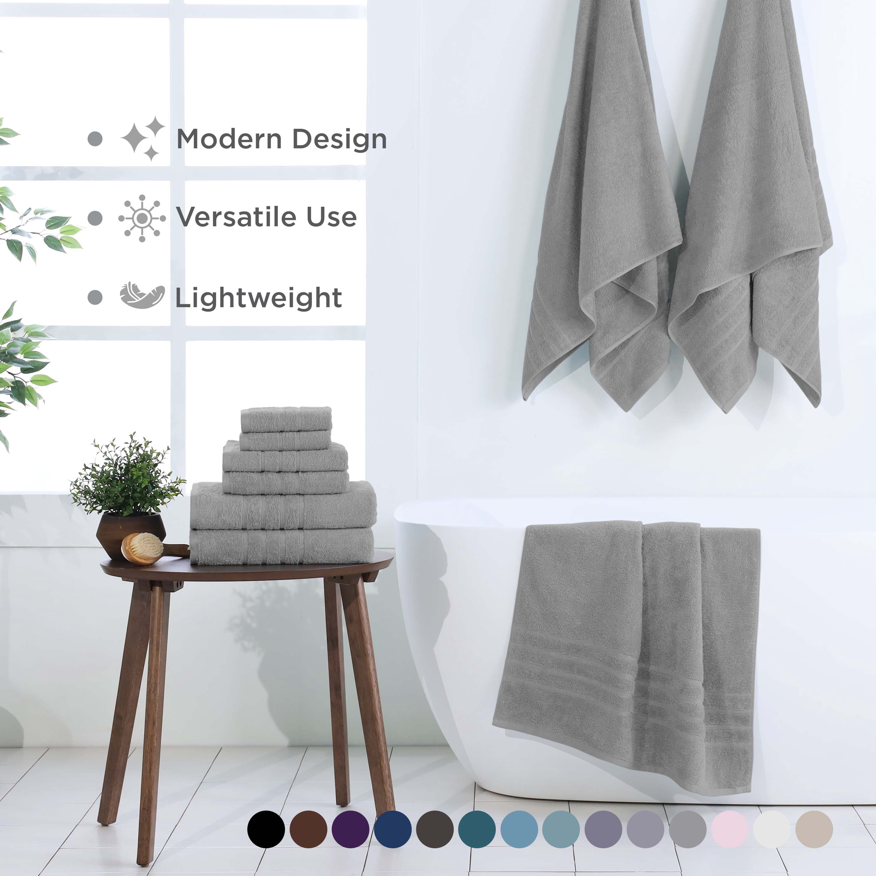 Martex 6-Piece Towel Set | 100% Cotton Soft & Absorbent Bath Towels | Monument Gray