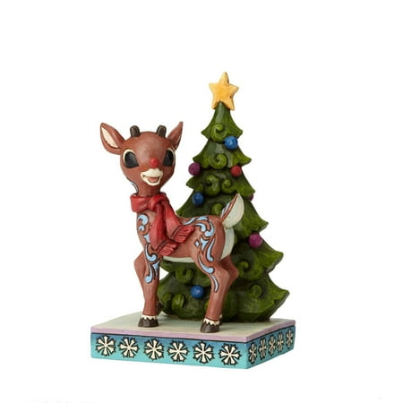 Jim Shore 6001595 Rudolph Reindeer Standing By Christmas Tree