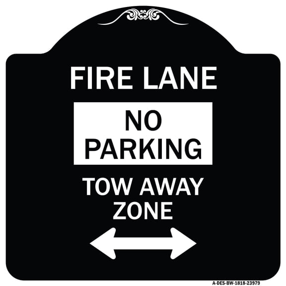 SignMission Designer Series Sign - Fire Lane Tow-Away Zone with Bidirectional Arrow | Black & White 18" X 18" Heavy-Gauge Aluminum Architectural Sign | Made in the USA