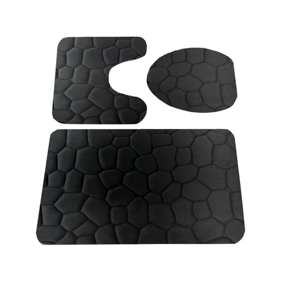 JDEFEG Toilet Bowl Cover Elongated 3 Piece Rock Memory Foam Bathroom Mat Set Flannel Embossed Rug Mat Toilet Lid Cover 19 Sunflower Bathroom Floor Mat Set Black B