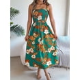 thumbnail image 4 of Vestidos de Verano para Mujer 2025, Vestido Informal con Tirantes Finos, Volantes, Plisado y Estampado Floral Fluido Verde XL, 4 of 10